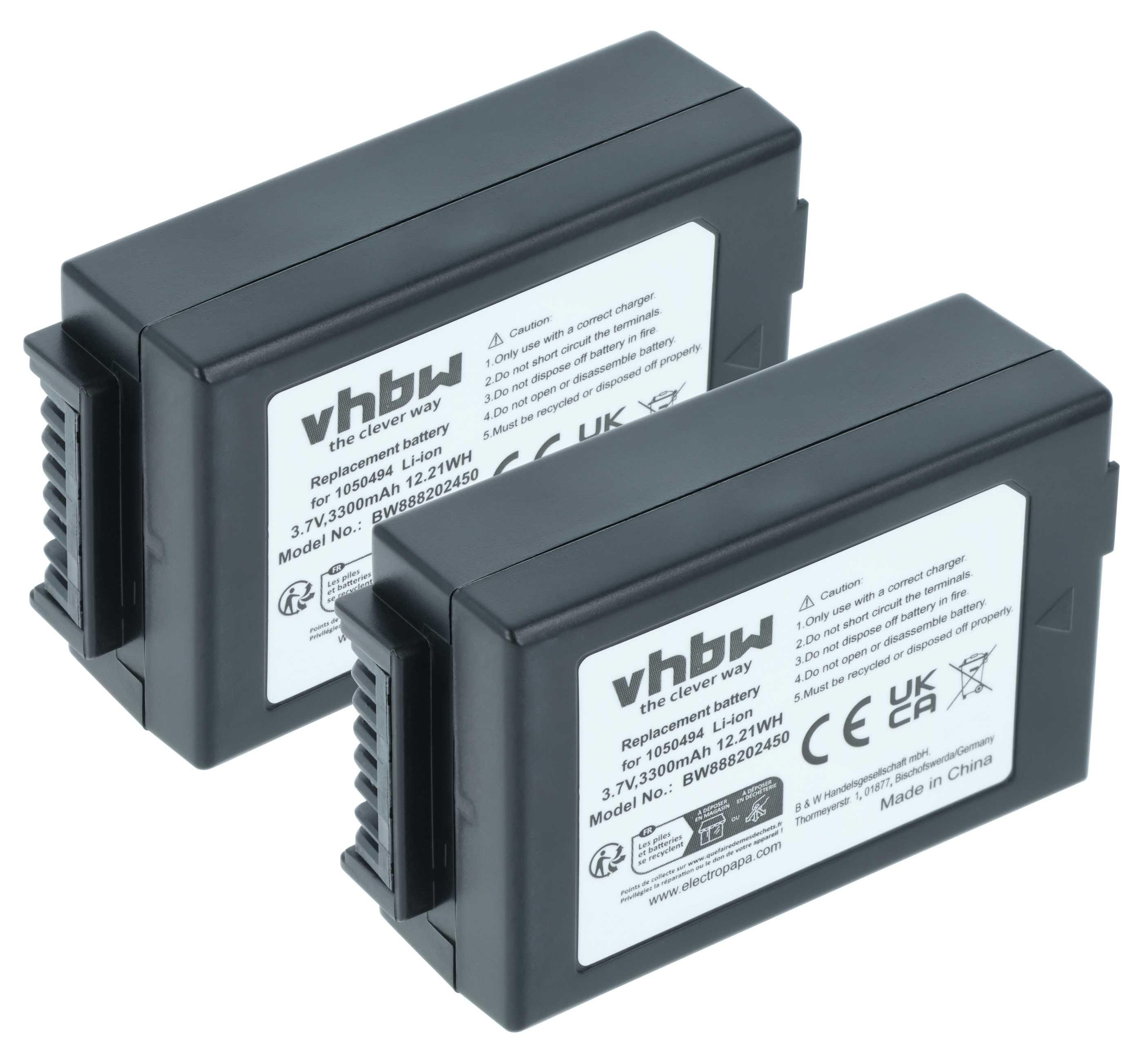 vhbw 2x Akku kompatibel mit TEKLOGIX G2 G1, 7525, 7525C, 7527 Handheld Computer Scanner (3300 mAh, 3,7 V, Li-Ion)