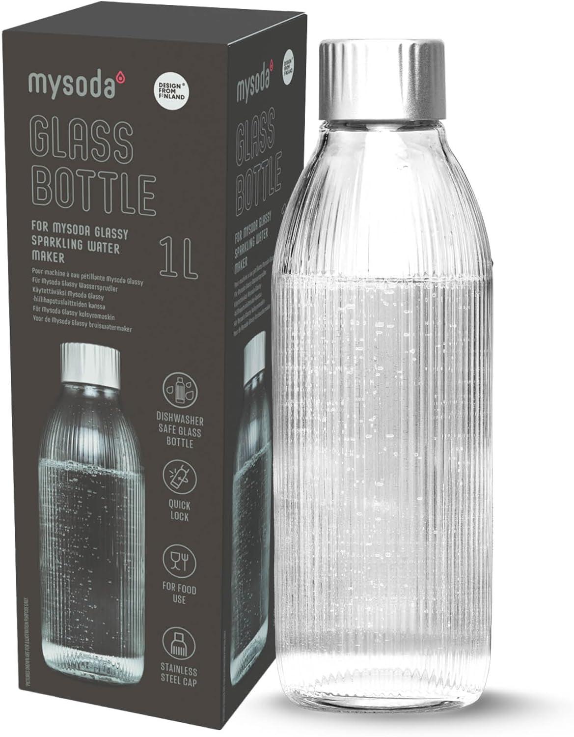 Sklenená fľaša Mysoda, strieborná, 1 l