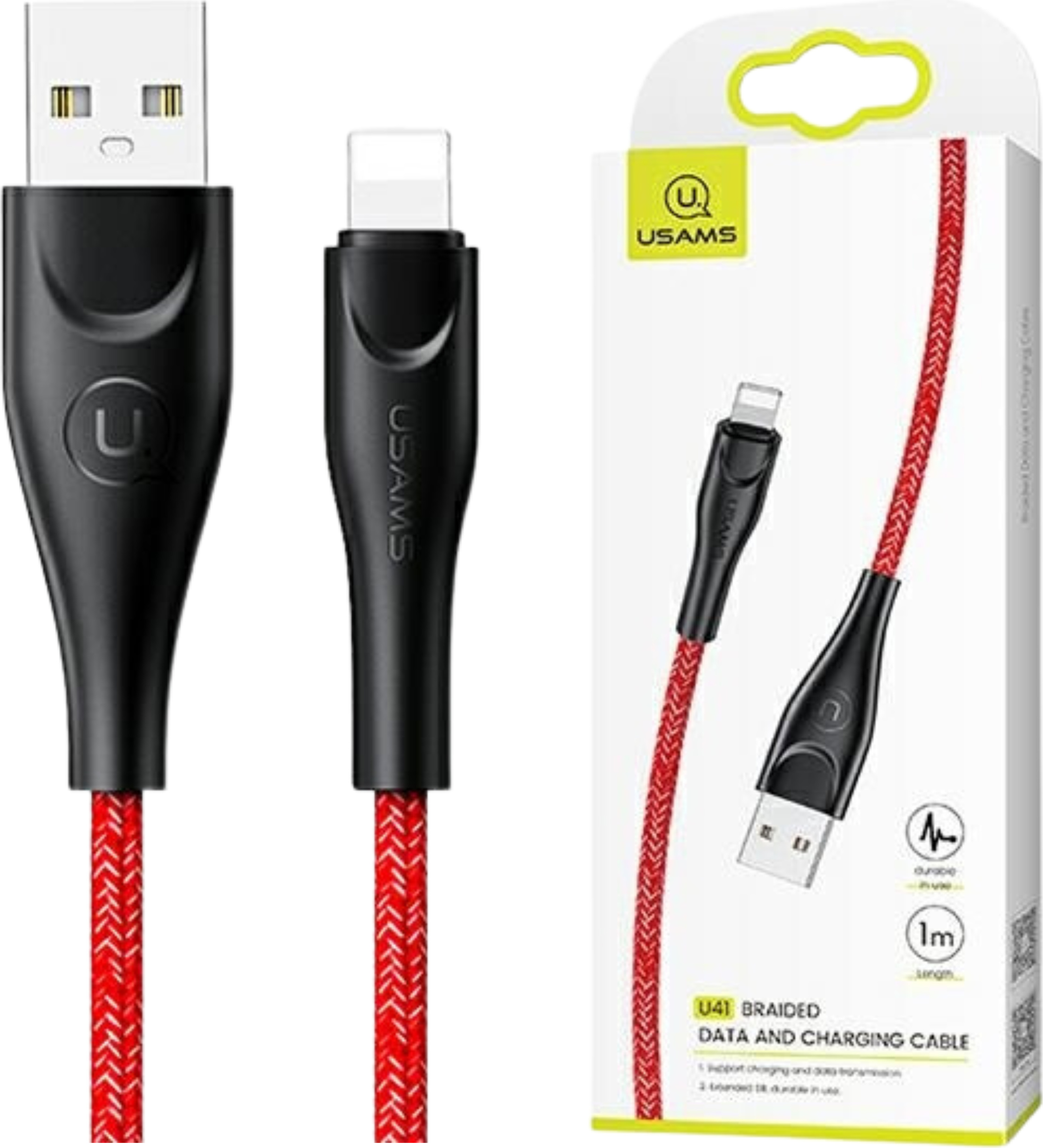 Usams Opletený Kábel U41 Lightning 1M 2A Červený/Červený Sj391Usb02 (Us-Sj391) Rýchle Nabíjanie