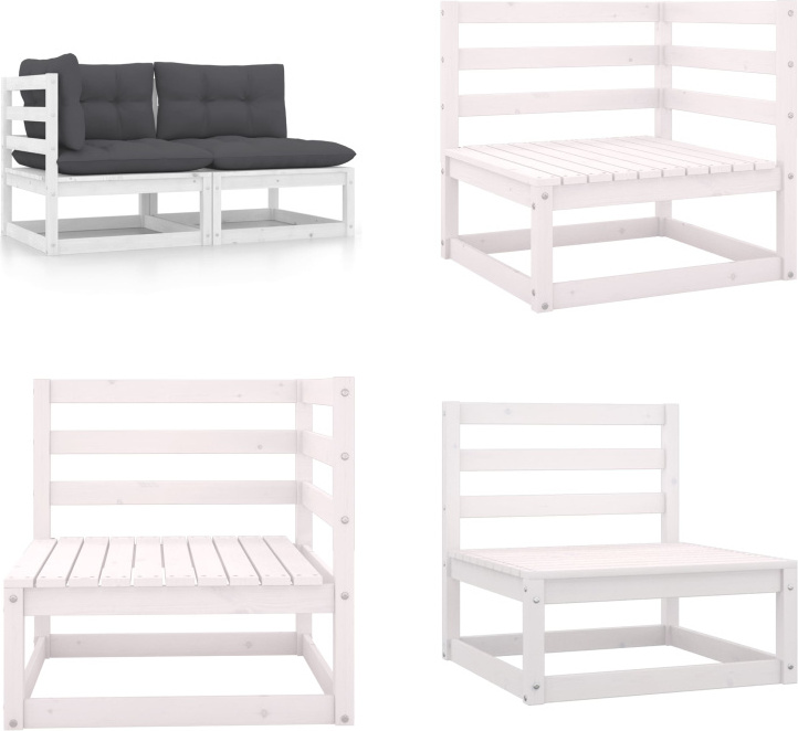 vidaXL 2 tlg. Garten Lounge Set mit Kissen Weiß Kiefer Massivholz - Garten-Lounge-Set - Garten-Lounge-Sets - Lounge-Set - Lounge-Sets