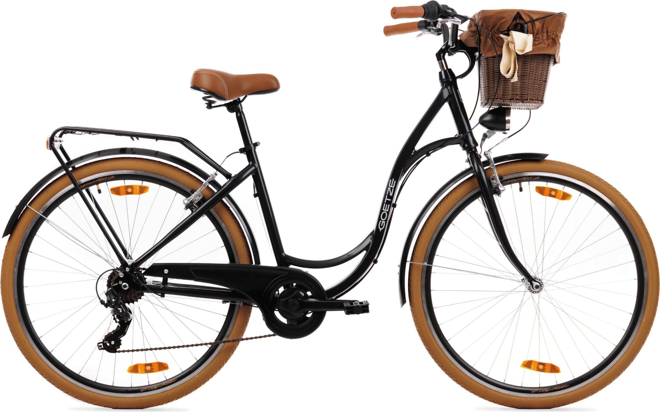 Goetze Bike Goetze Mood 28 Zoll City Bike, 18 Zoll Aluminum Rahmen, 7-Gang Shimano Tourney, V-Bremse, LED-Beleuchtung, Komfortsattel, Rattankorb mit Bezug Goetze Mood 28 | 18 ALU KW