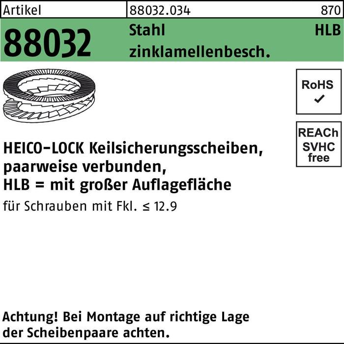 HEICO Befestigungstechnik Keilsicherungsscheiben 88032 5,4x10,8x1,7 flZnnc 880320340050000 (200 Stück)