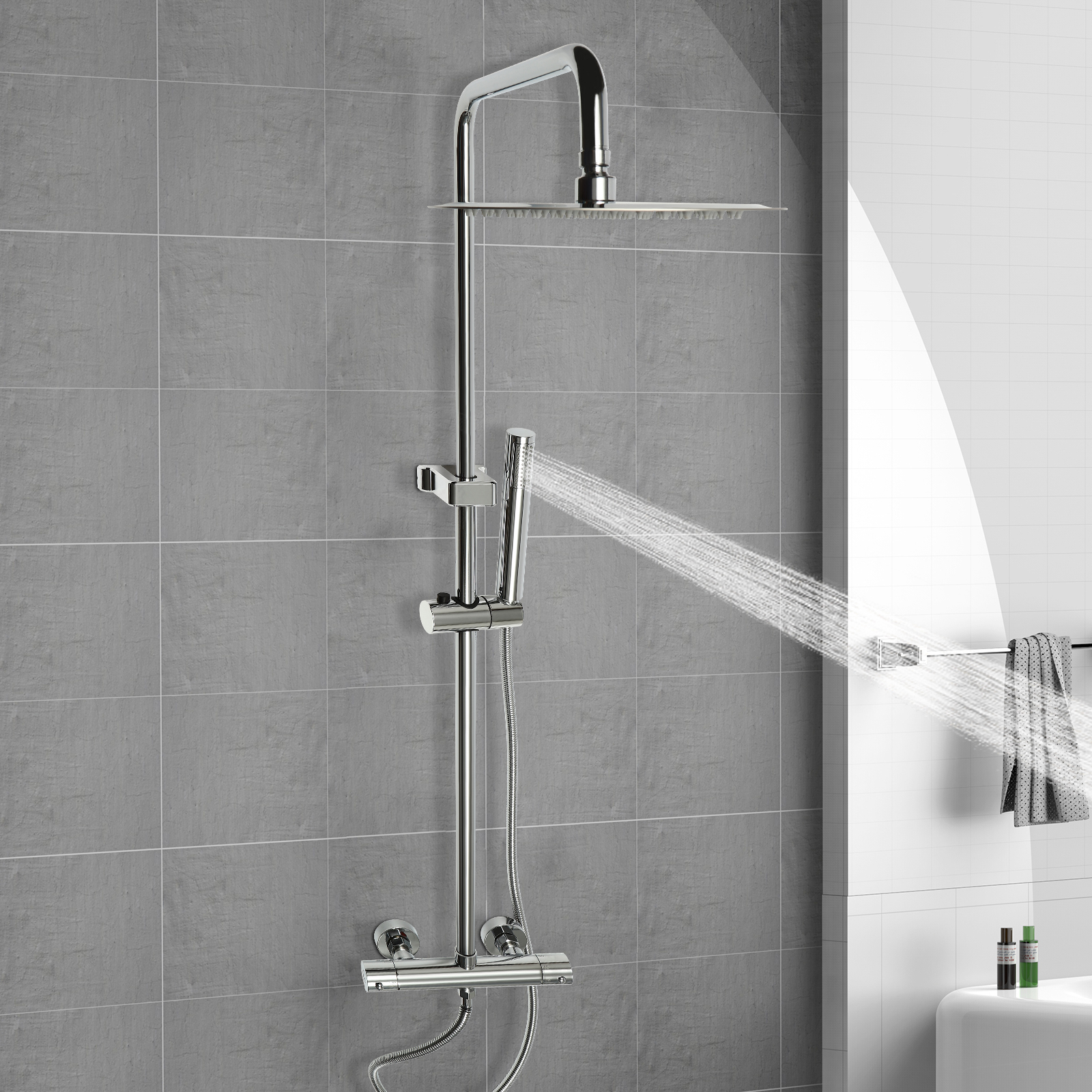 Unterputz Brausegarnitur – Moderne Wand-Duschanlage, Silber, Mit Regendusche & Handbrause, Edelstahl/Messing