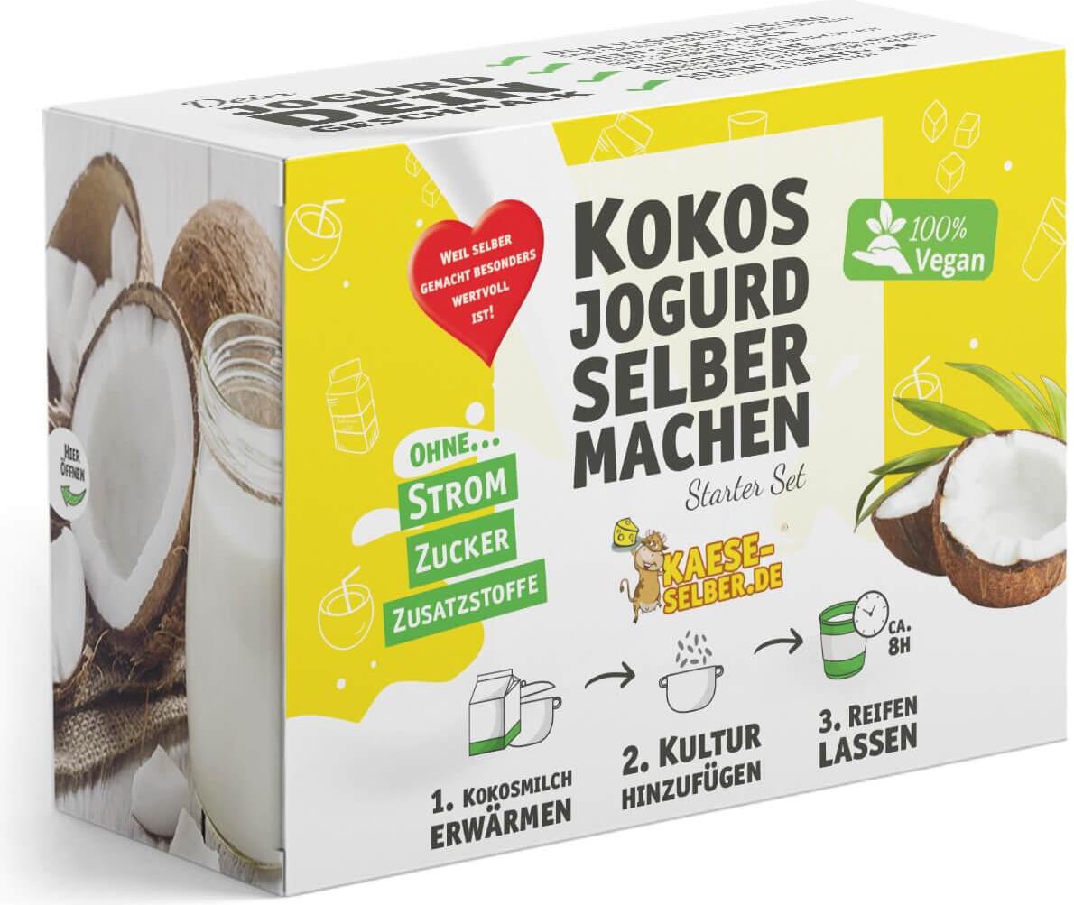 KAESE SELBER Veganen Kokosjogurd selber machen Set (Joghurt Alternative) - Joghurtkultur Vegan wählbar: mit Y Vegan Kultur