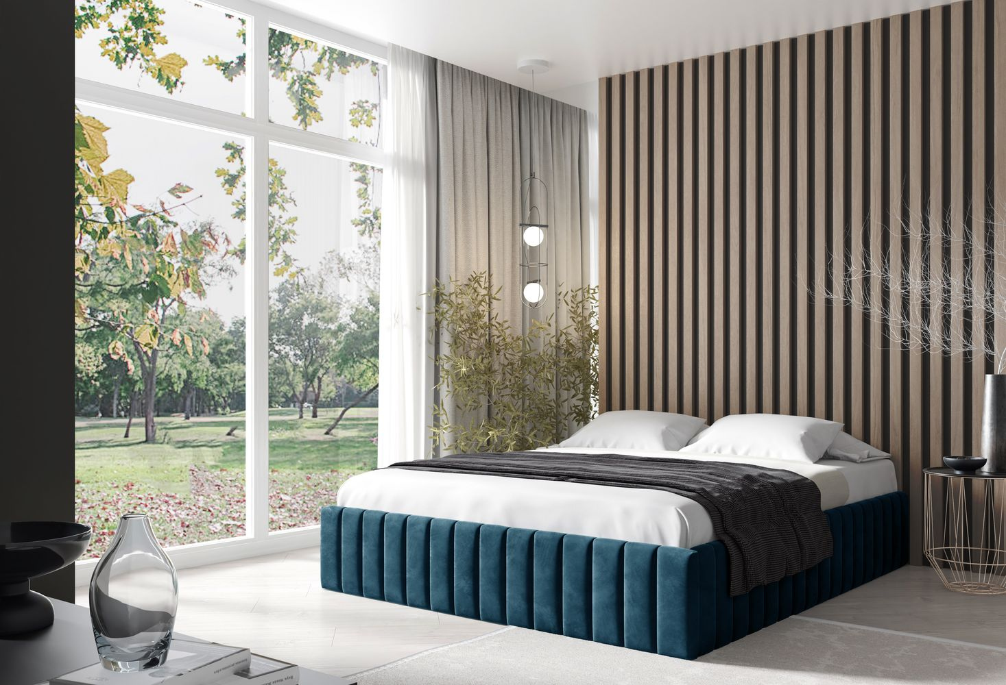 Čalúnená posteľ 140x200 NORIKO - tmavo modrá