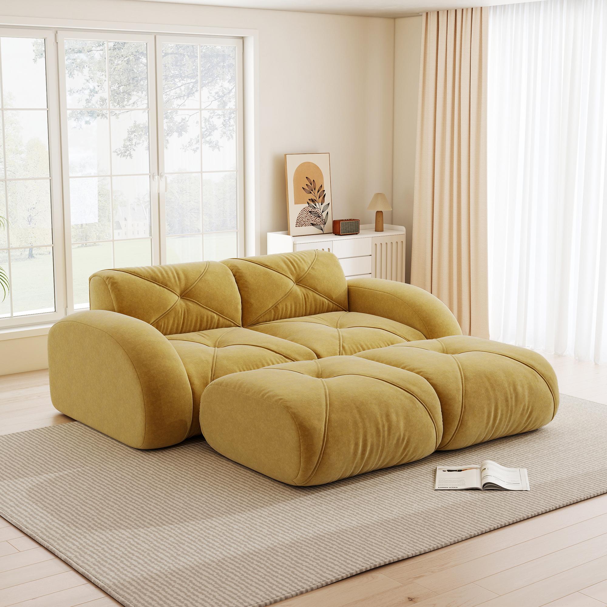 SUCCESS COURIER Modulares 2-Sitzer-Sofa mit zwei Hockern, rahmenlos, rutschfest, ohne Montage, geeignet für Wohnzimmer und Wohnungen