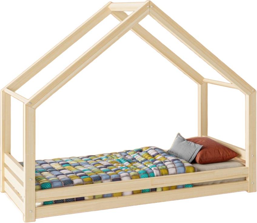 RESTWOOD Kinderbett TRANO AD - Hausdesign | 80x200 cm, Naturholz, ohne Schutzgitter und Matratze