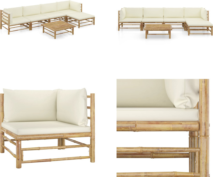 vidaXL 6-dielna záhradná súprava s krémovo bielymi vankúšmi bambus - Záhradná súprava - Záhradné súpravy - Záhradný nábytok - Súprava záhradného nábytku