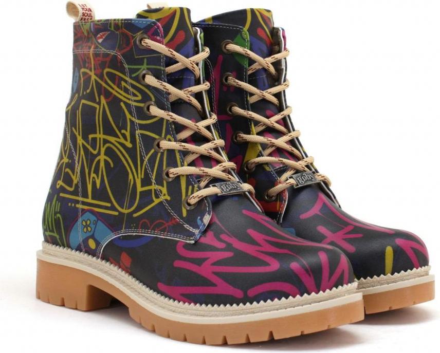 Damen Schuhe Goby Stiefeletten NJR161 mit Graffiti-Muster 41