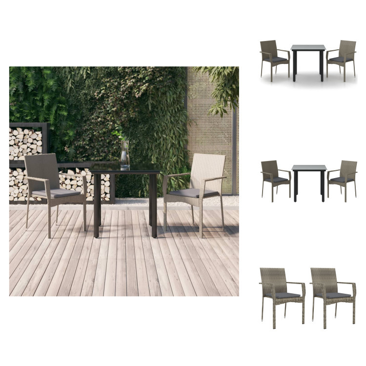 vidaXL 3-dielny záhradný jedálenský set s vankúšmi čierny a sivý polyratan - Záhradné nábytkové sety