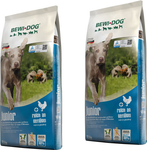 Bewi Dog Hundefutter Junior ohne Weizen 80% tierisches Eiweiß, 14% Fett 2 x 12,5 kg 509125