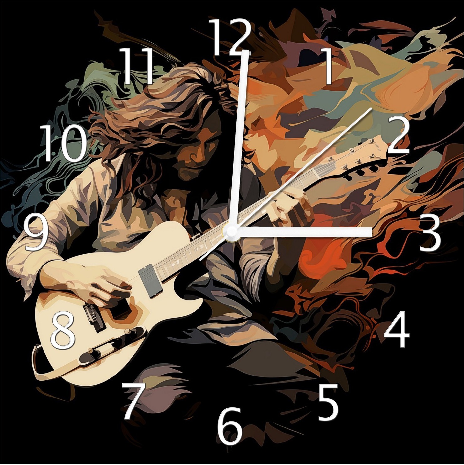 Wallario Design Wanduhr Gitarrensolo aus Echtglas, Größe 30 x 30 cm guk1100-3030