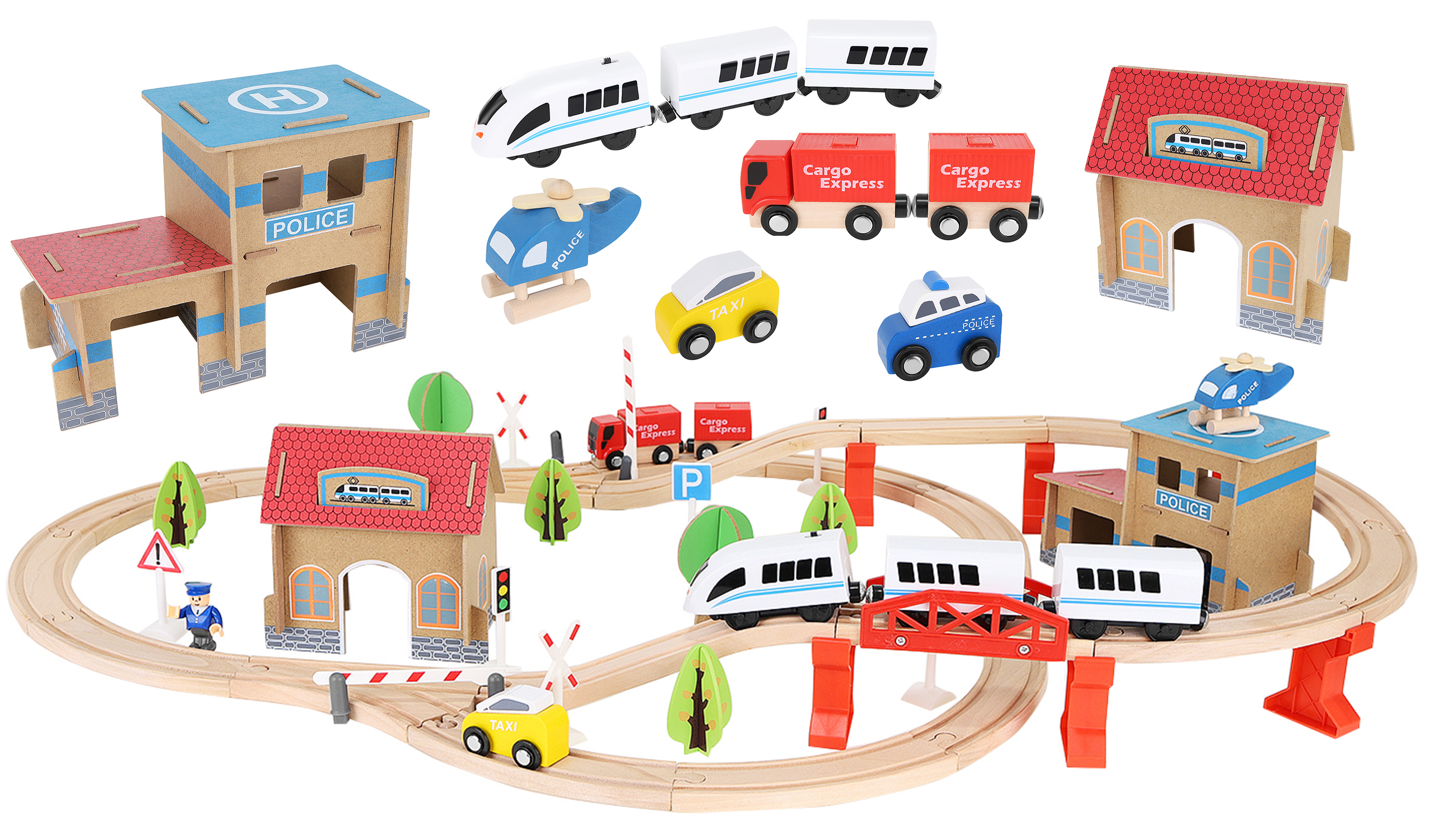 Holzeisenbahn Mein Zoo Set Eisenbahn Holzbahn für Kinder Spielzeug Tiere Zubehör 