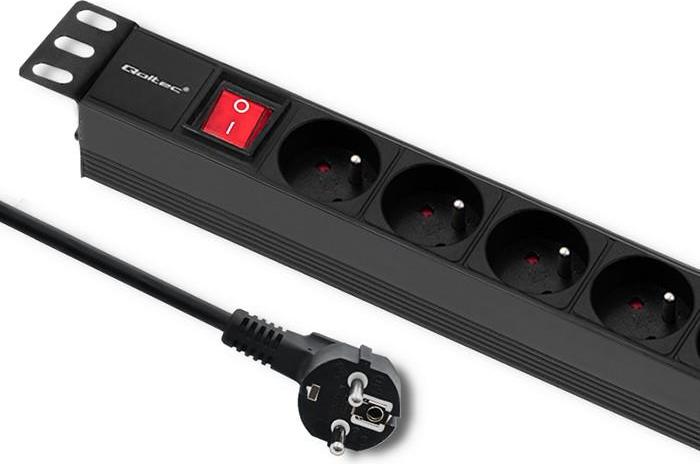Qoltec PDU Steckdosenleiste für 19'' RACK | 1HE | 16A | 8xFRANZÖSISCH | 2m