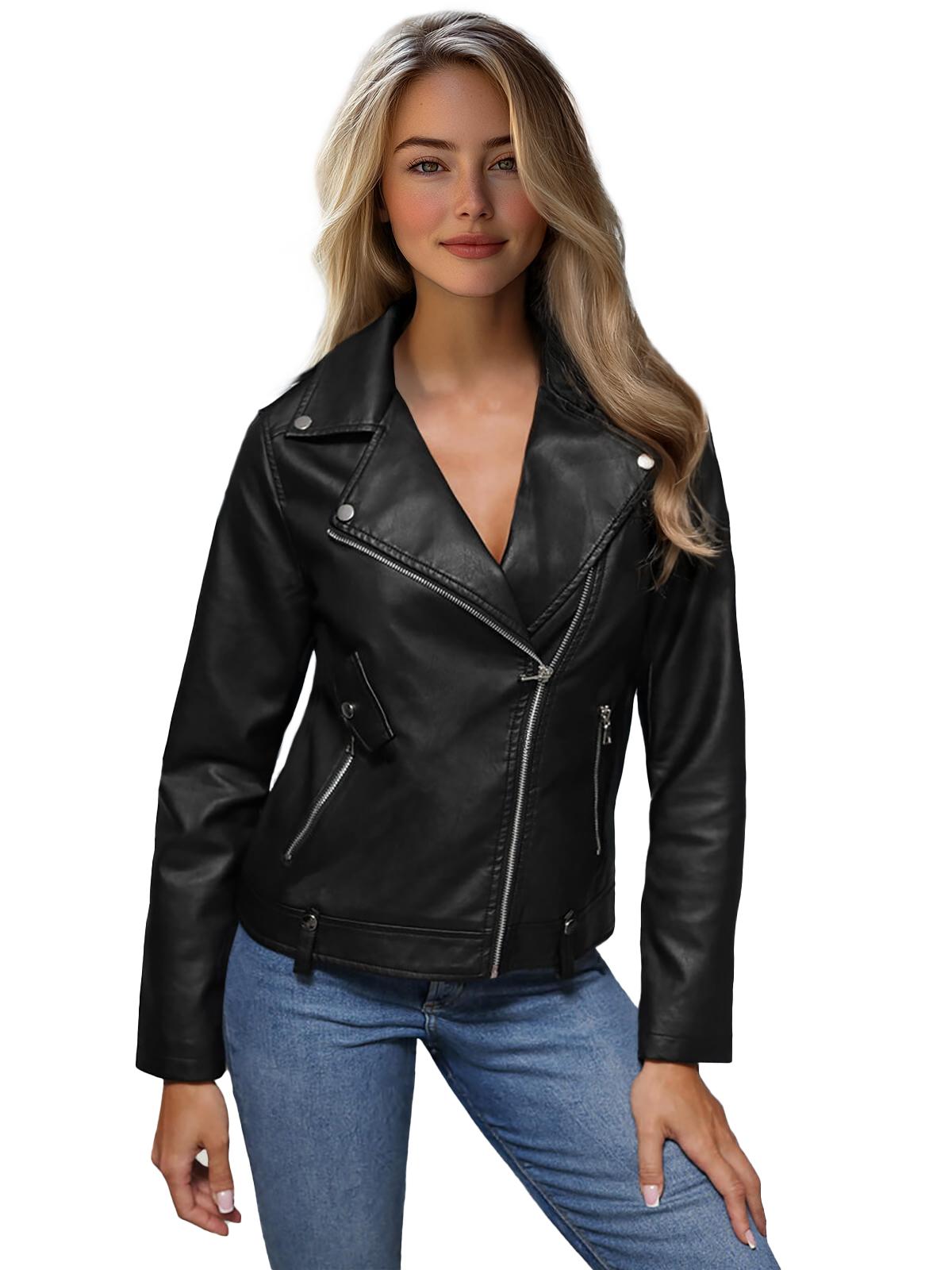 Damen Lederjacke Schwarz OZONEE JS/11Z8060Z S
