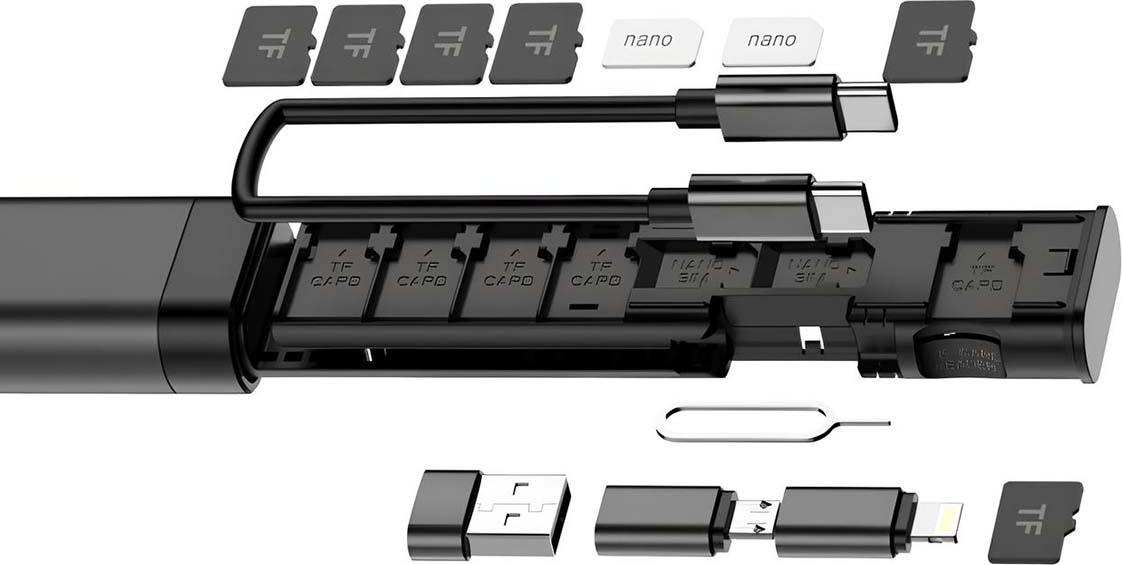 Qualo, USB-C Hub 9-in-1 mit Kartenleser 65W Durchleitung kompakt, Schwarz H4-TFADAPT006