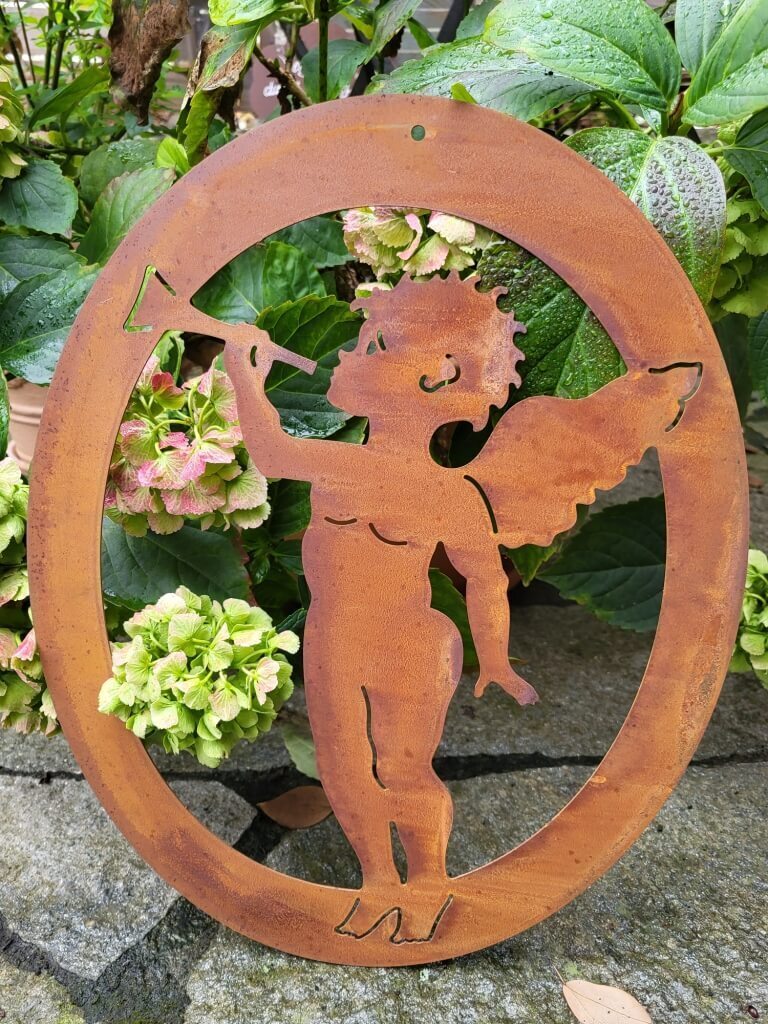 ATA Edelrost Engel im Rahmen, mit Trompete