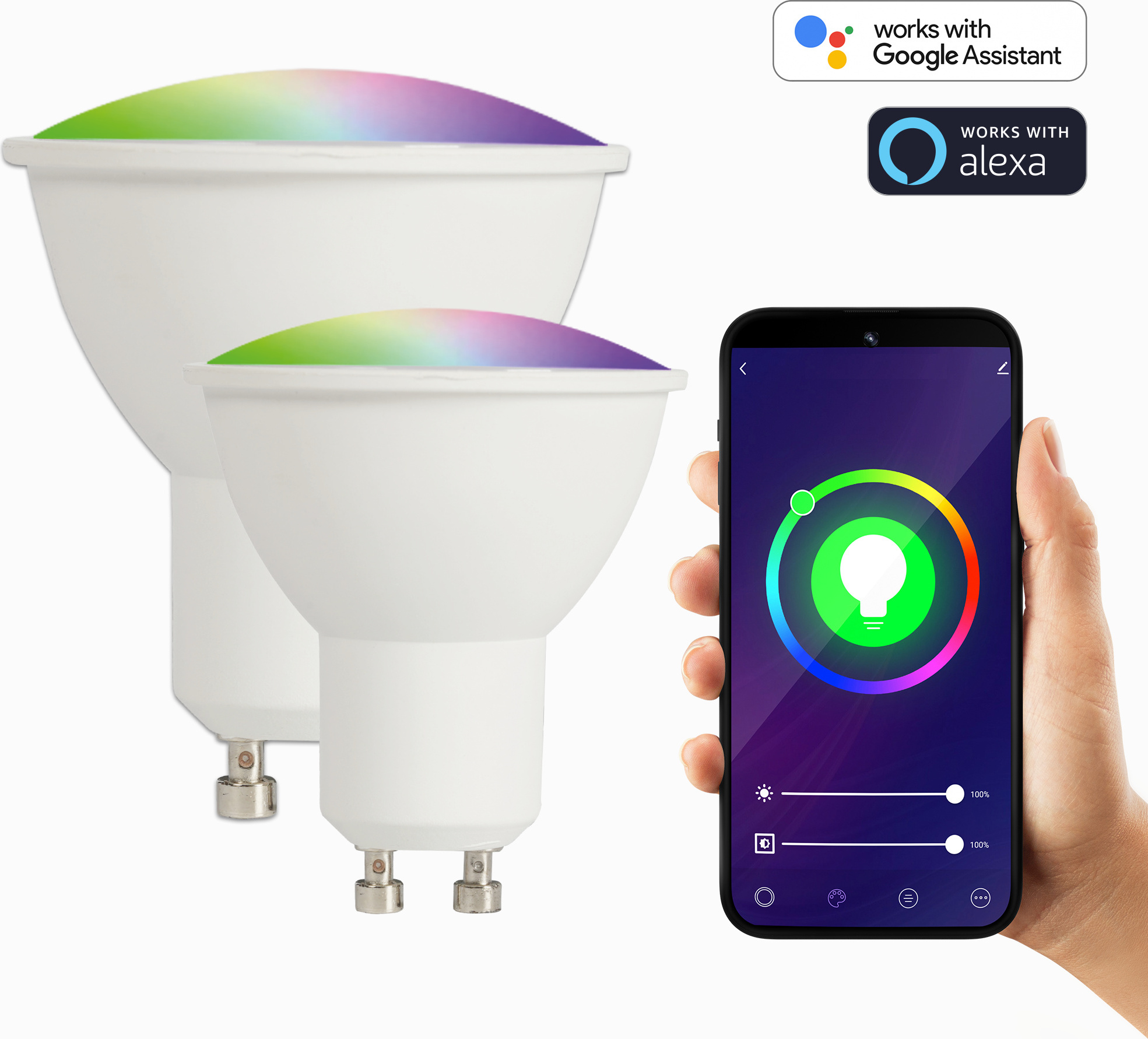 XCOAST GU10 LED-Lampen - Zeitpläne, Appsteuerung 16 Mio Farben im 2er Pack 570471