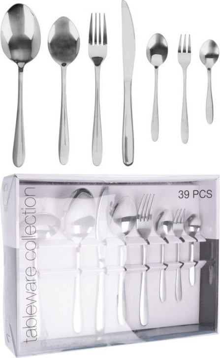 Excellent Houseware Besteck-Set Besteckzusammenstellung SILBER 39-teilig Löffel Gabel Messer Teelöffel Salatbesteck Schöpflöffel