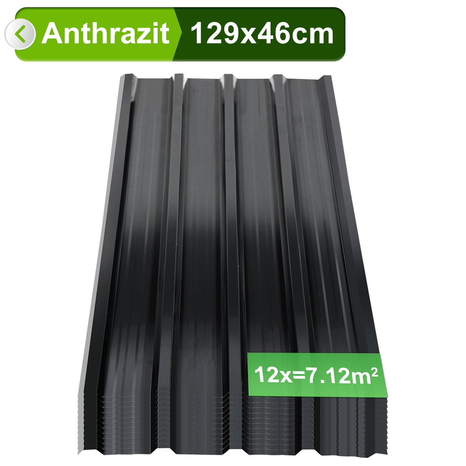 Trapézový plech 129x46cm antracitový 12/24/36 kusov strešný plech na prístrešok pre auto - sada 12 kusov (7m²)