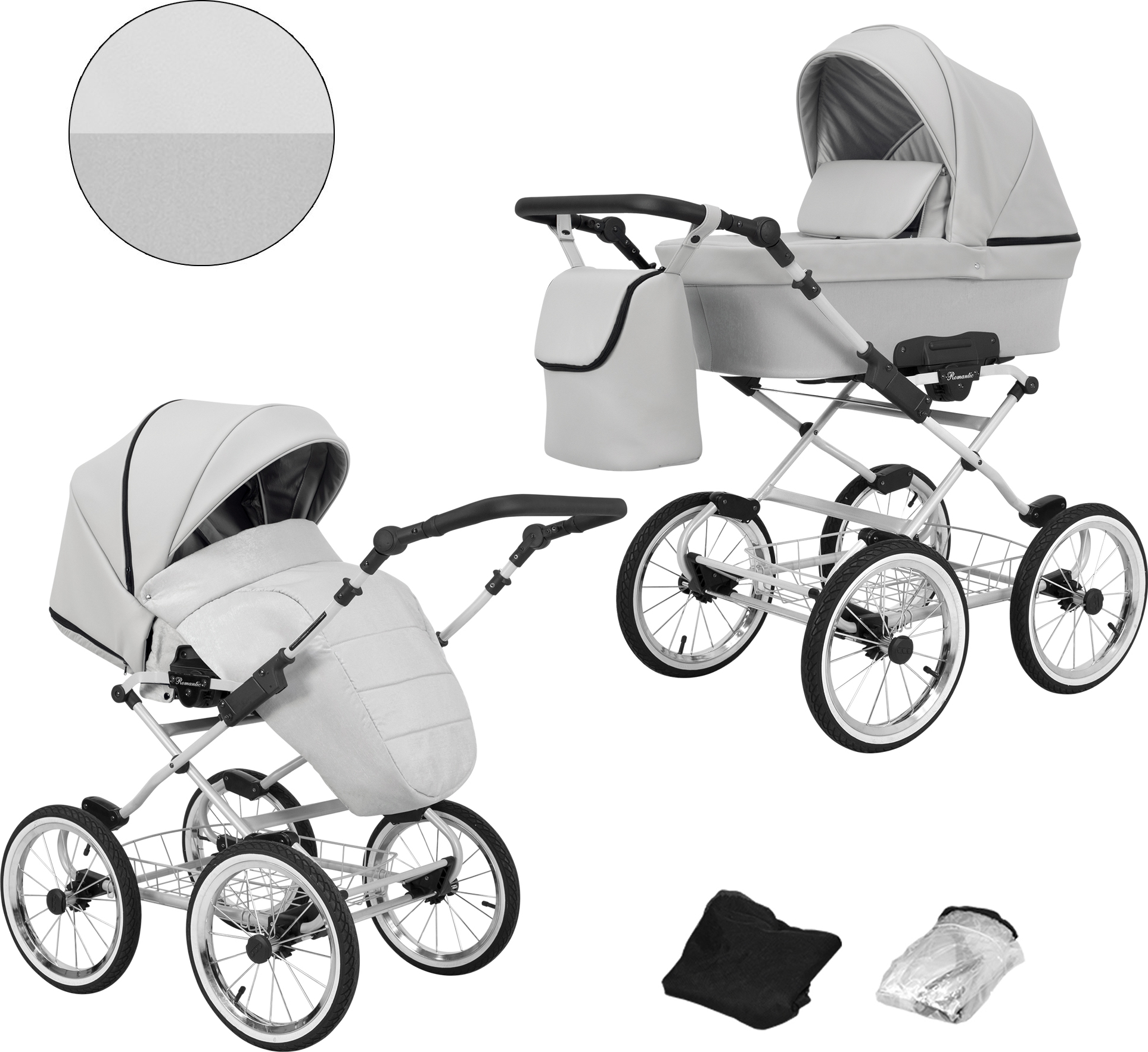 Kinderwagen ROMANTIC Sportwagen Babywagen Babyschale Komplettset Kinder Wagen Set 2 in 1 ( grau eco, Rahmenfarbe: grau)