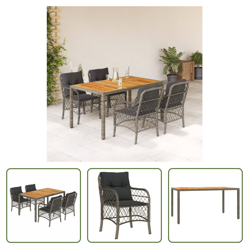 The Living Store 5-dielny záhradný jedálenský set s vankúšmi sivý polyratan