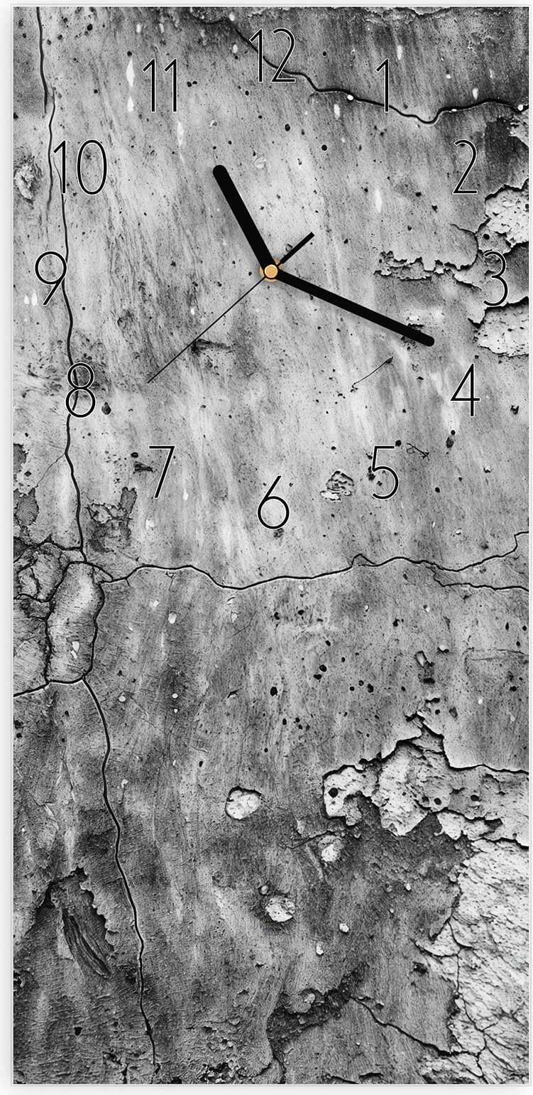 Primedeco Wanduhr aus Glas mit Motiv Abgenutzte Wand- 30 x 60 cm - inkl. Aufhängesystem