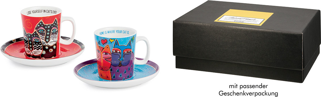 Gilde 4tlg. Set, Espressotasse, "Fantastic Felines", Porzellan, mehrfarbig, VE 2, , B. 8,5 cm, H. 6,5 cm, D. 6 cm 81373