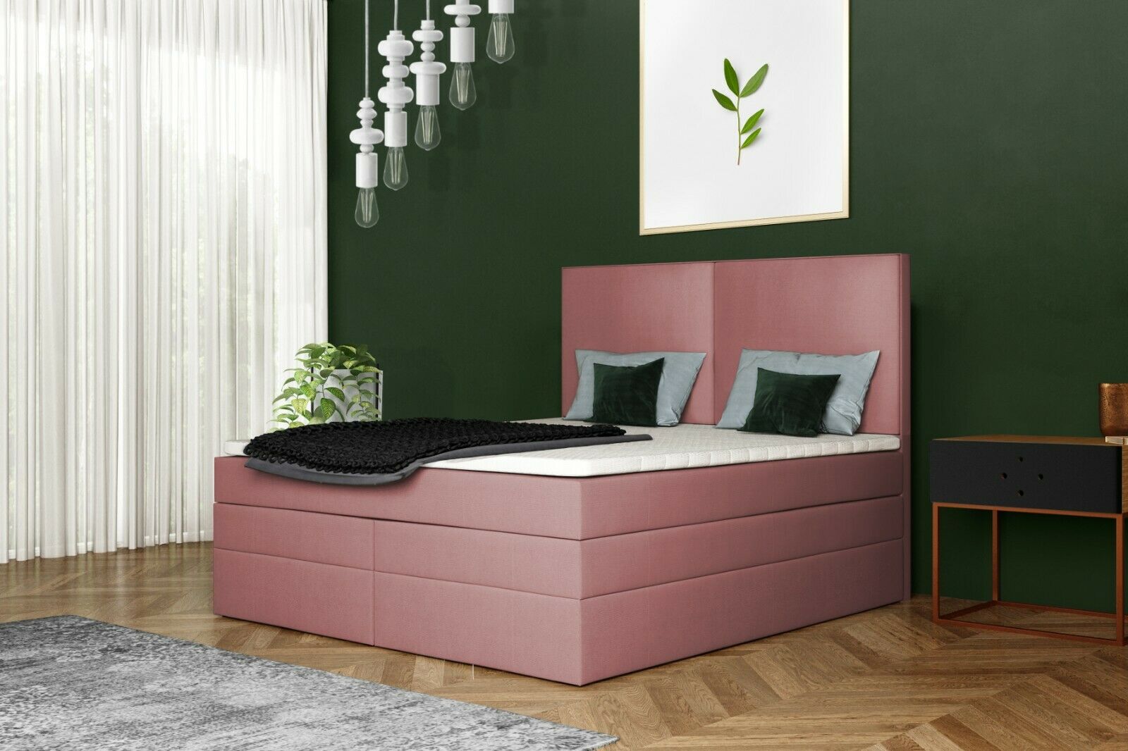 Skriňová posteľ Grekpol Torino 160x200 cm s matracom Bonell a TFK H3 a topperom, čalúnená posteľ s podnožou Tkanina: Amor Velvet 4308