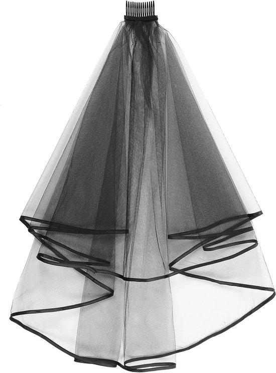 OEM Kurze schwarze Hochzeitsschleier 2-stufig Tüll für Halloween 2026