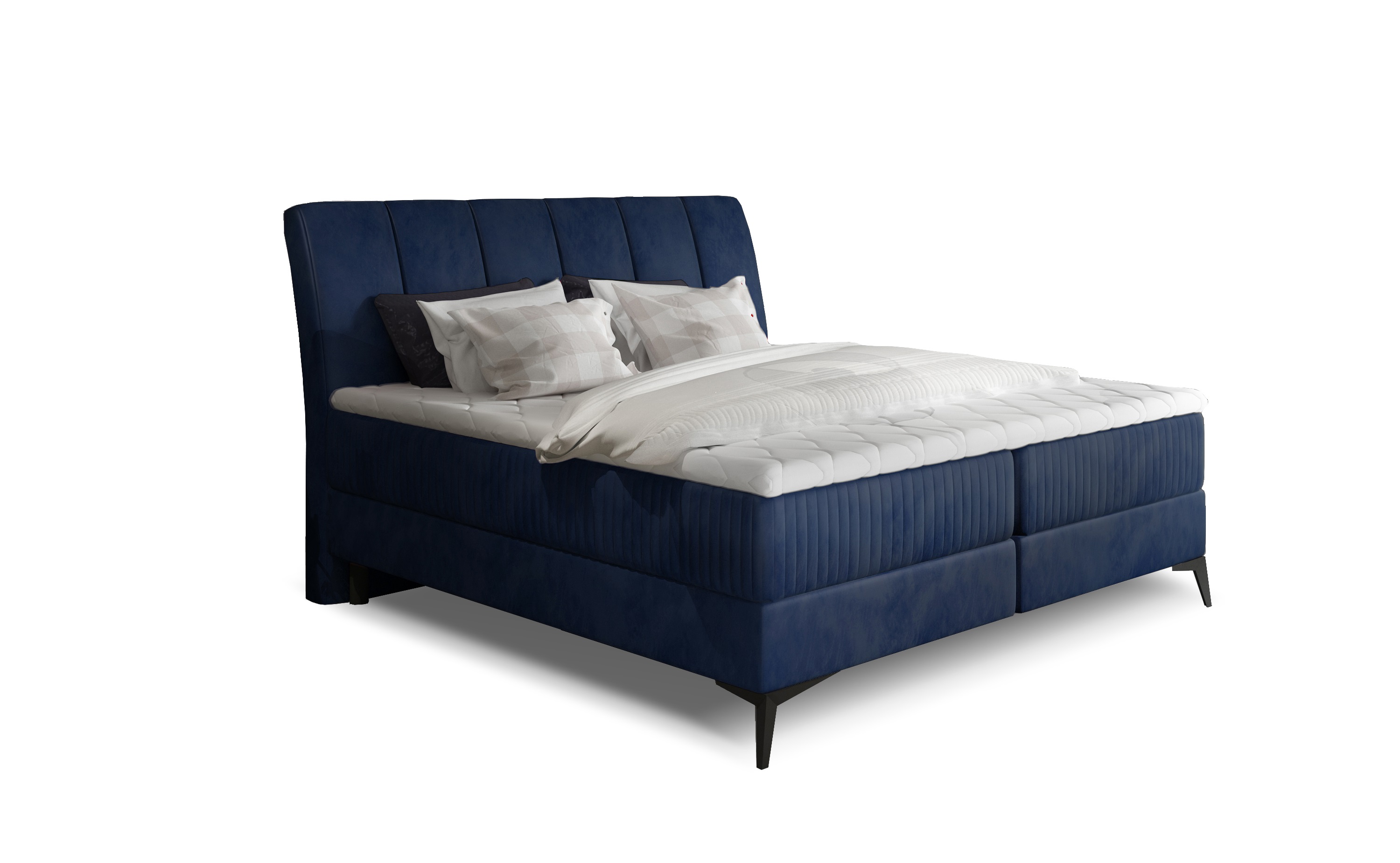 MOB, Manželská posteľ Boxspring 140 cm - Alberto (tmavomodrá) (s matracmi)