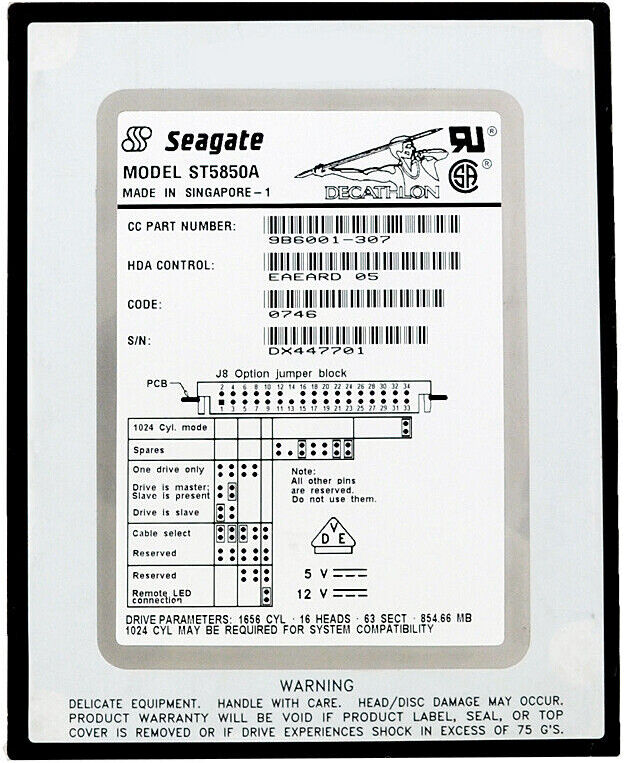 Festplatte Seagate ST5850A 850MB 5400RPM 256KB Ata 8,9cm