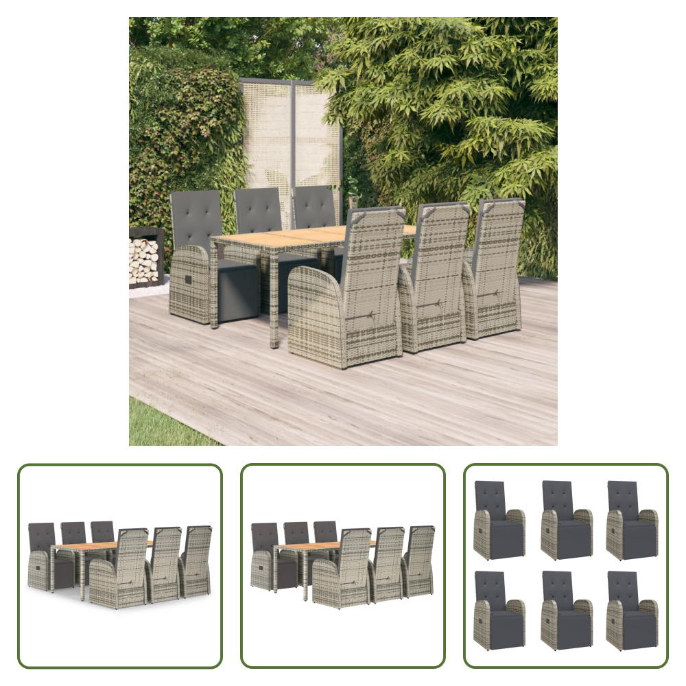 The Living Store 7-dielny záhradný jedálenský set s vankúšmi sivý polyratan