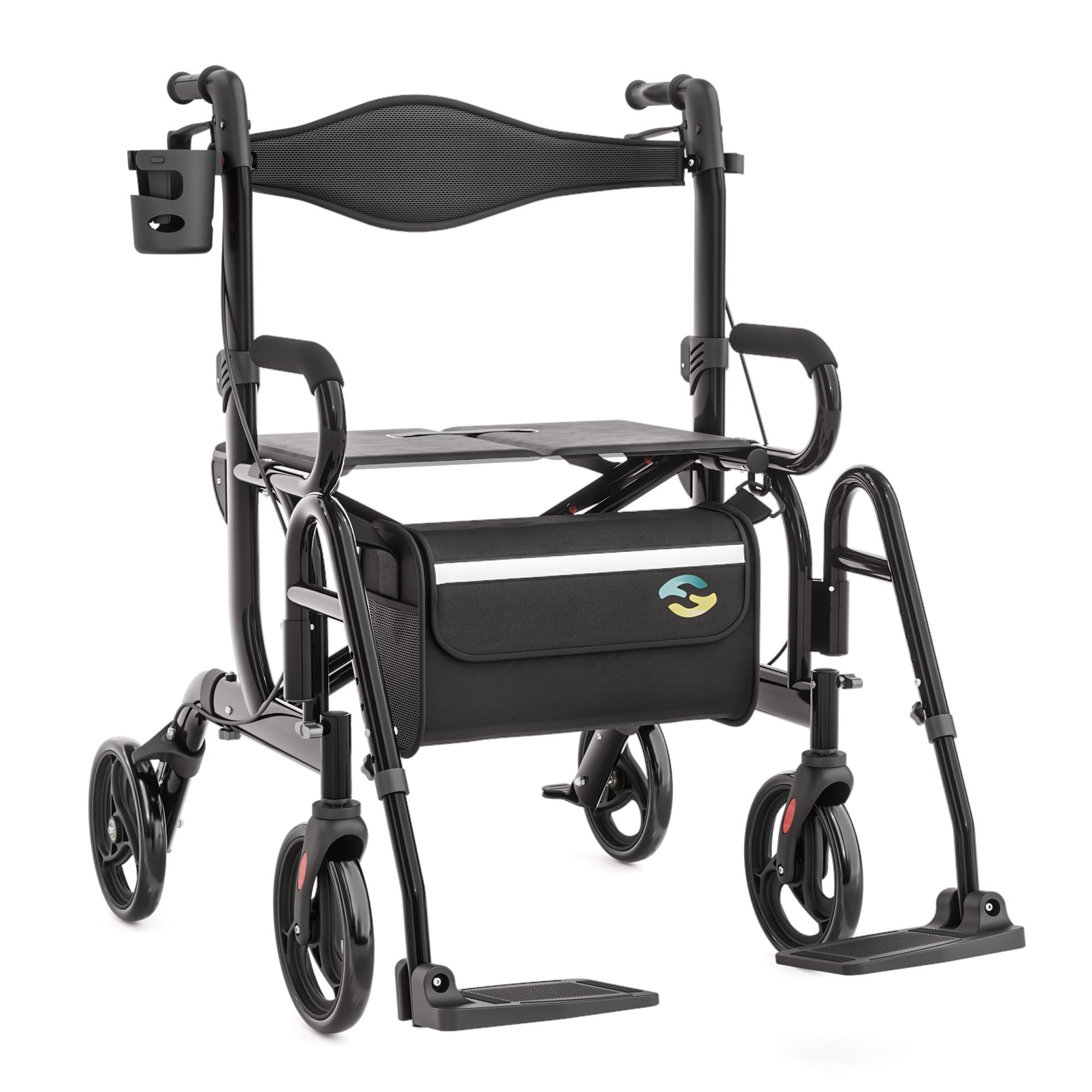 Helavo 2 in 1 Rollator & Rollstuhl in Einem - Faltbarer Rollator mit Fußstützen H1070