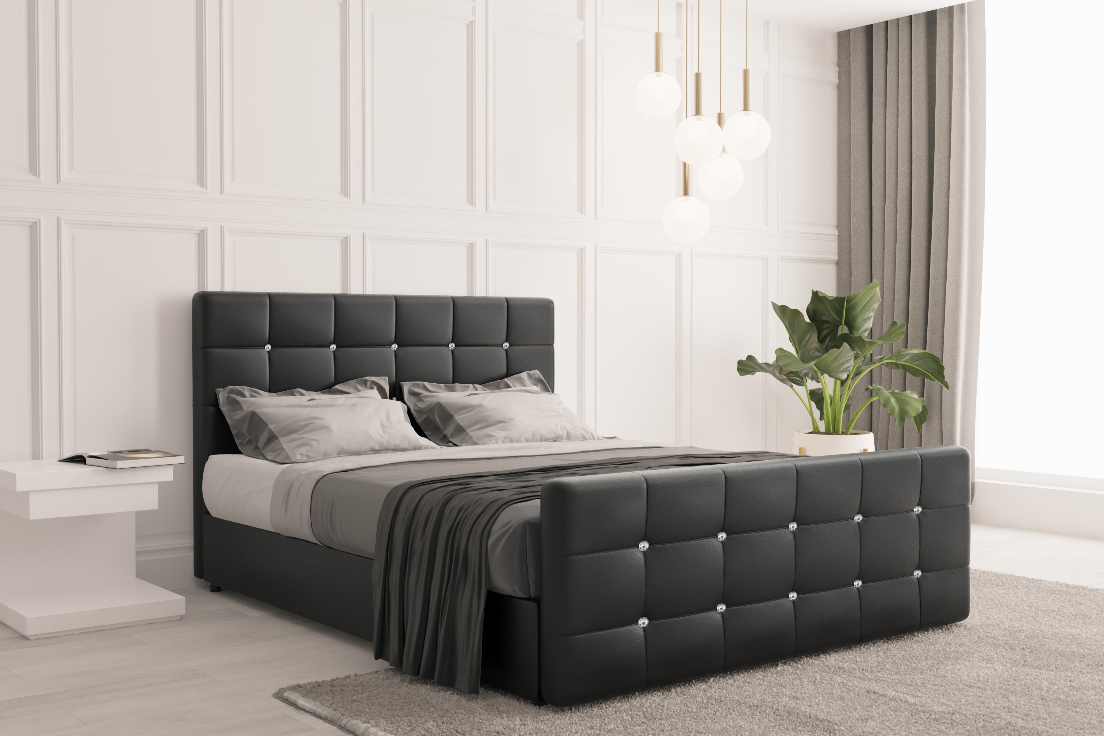 Kaiser Möbel posteľ s pružinovým boxom a matracom 180 cm x 200 cm, spálňová posteľ ROMA z umelej kože čierna