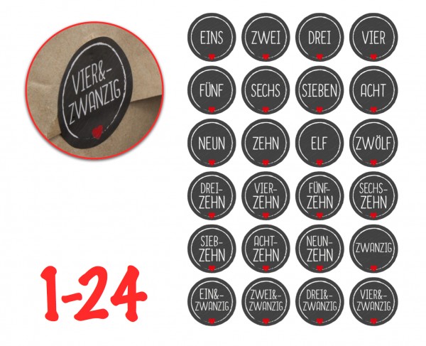 Adventný kalendár Nálepky Štítky Nálepky Čísla Tlačidlá 1-24 samolepiace pre crafting Ed.1