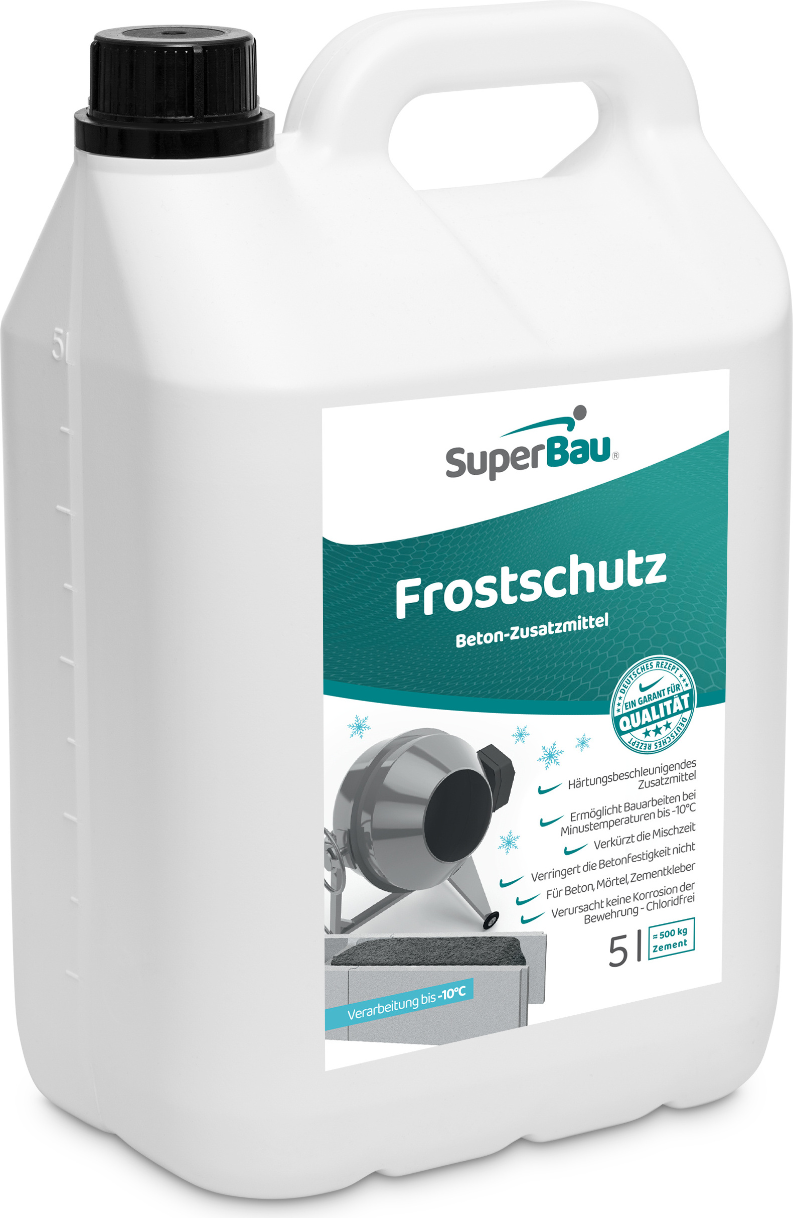 Betonzusatzmittel Chlorfrei 5L Superbau Beton Plastifizierer 5L - Betonverflüssiger Chlorfrei Beton Versiegelung Außen