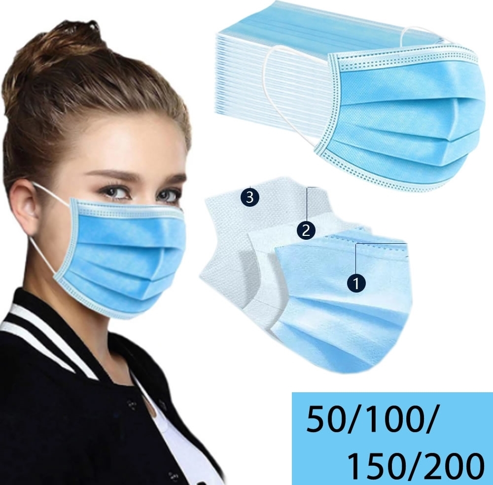 Mucola respirátor maska maska maska tvár maska respirátor 3-vrstvové chirurgické nosa ústa krytie jednorazové masky hygienická ochrana - 50 kusov