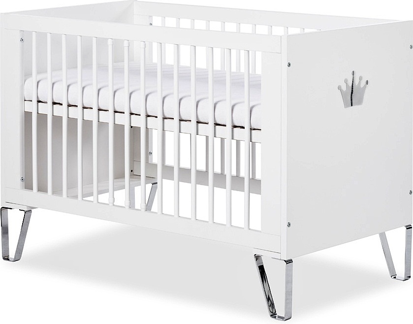 Babybett Gitterbett Kinderbett höhenverstellbar mit Matratze mit Schlupfsprossen weiß BLANCHE 120x60 KMbaby