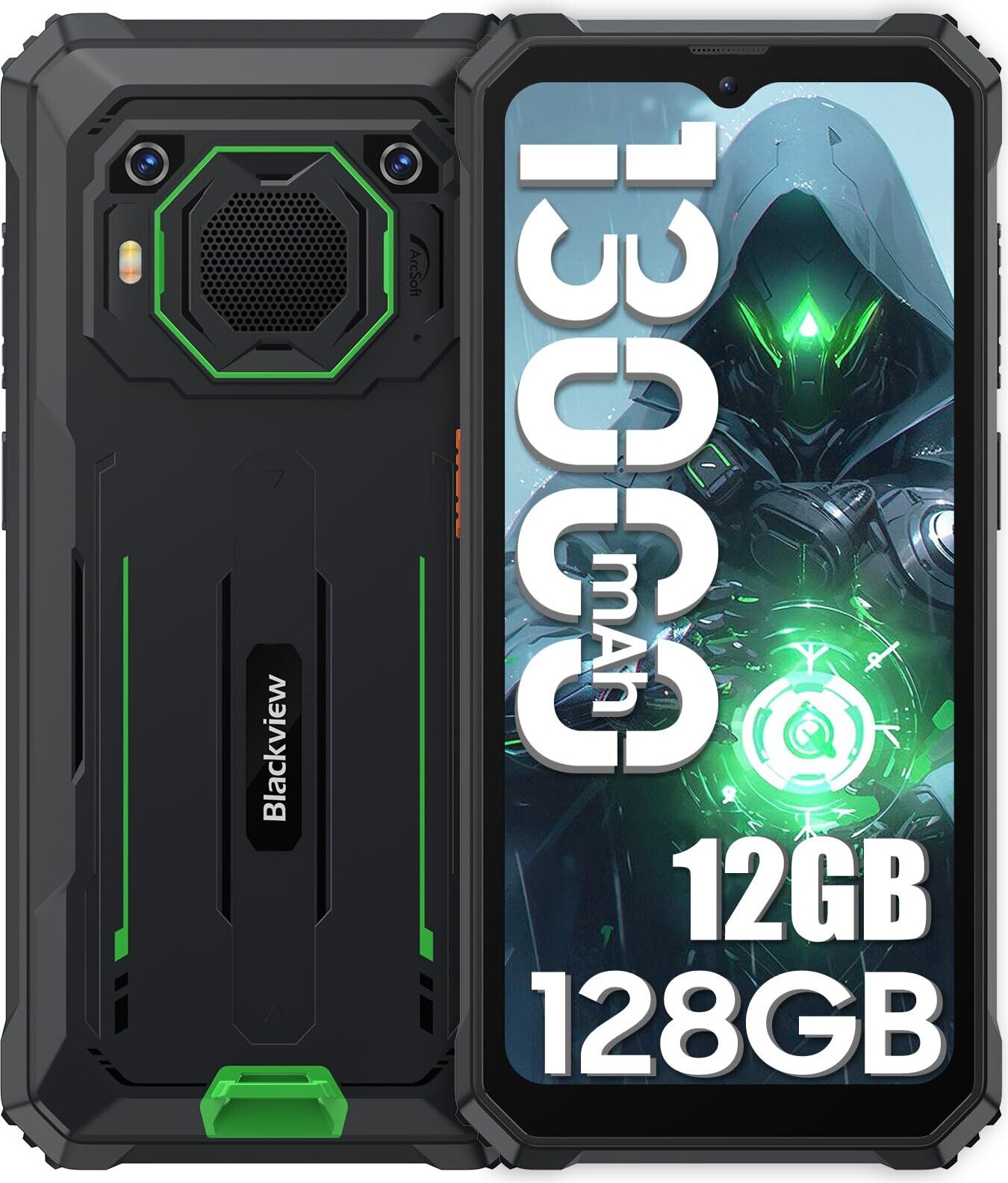 Blackview BV6200 Pro(12GB+128GB) outdoorový mobilný telefón bez zmluvy, Android Outdoor smartphone s 13000mAh batériou, 13MP+8MP, IP68&IP69K, zelený