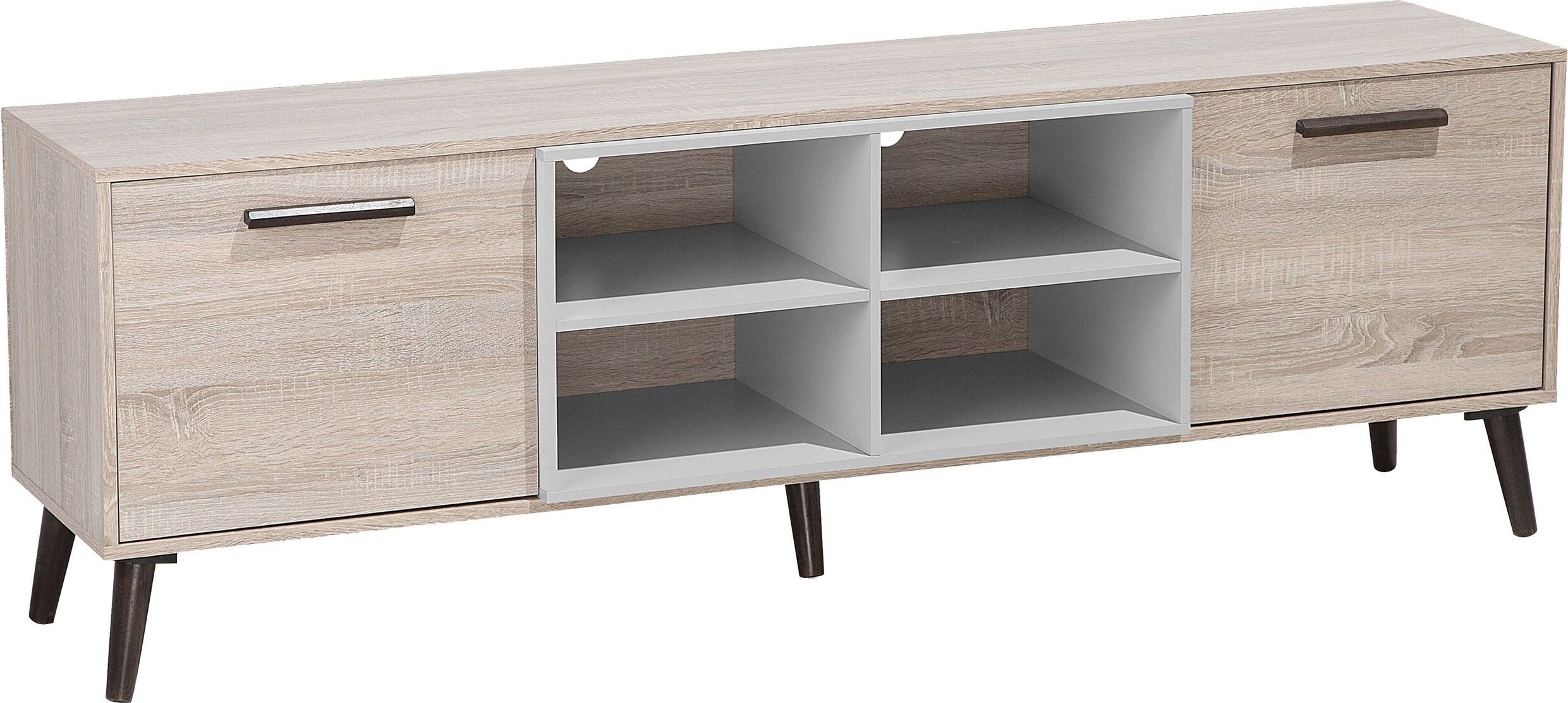 BELIANI TV Möbel Hellbraun Grau Spanplatte Gummibaumholz 60 x 180 x 40 cm Modern Elegant Praktisch Multifunktional 2 Schränke Wohnzimmer 110500