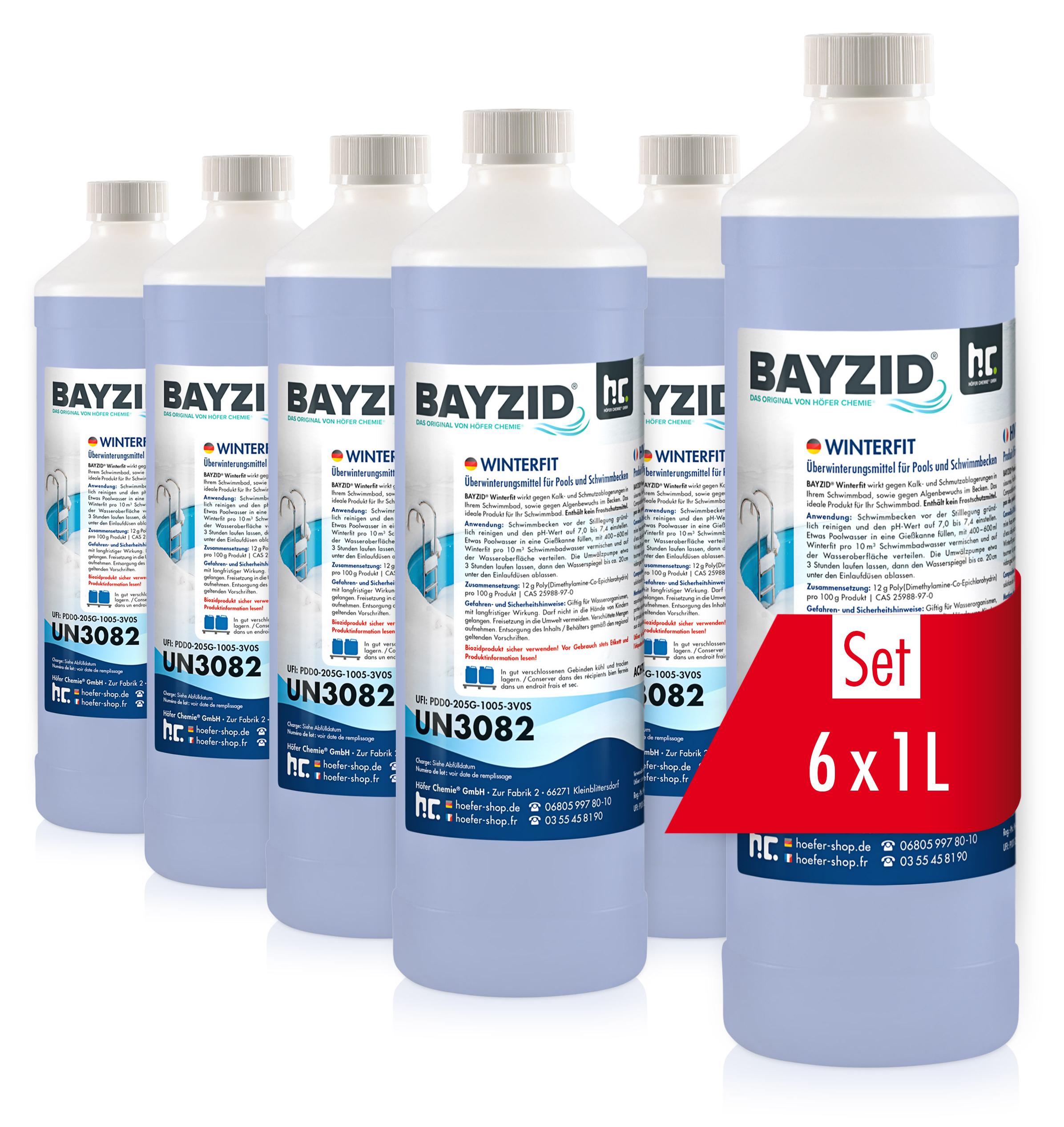 Höfer Chemie 6x1 L BAYZID® Winterfit Überwinterungsmitte gegen Algen und Kalk im Pool BAYZID Winterfit