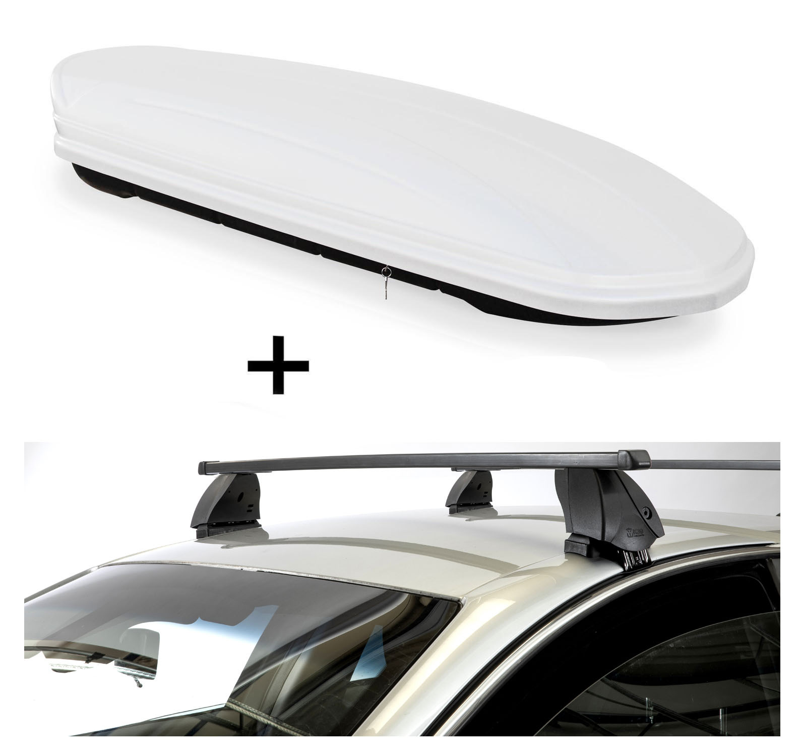 Dachbox VDPMAA460 460 Liter weiß abschließbar + Dachträger K1 MEDIUM kompatibel mit für Citroen C1 (5Türer) 05-14 VDP_MEN34200000_K1M10_CITR1