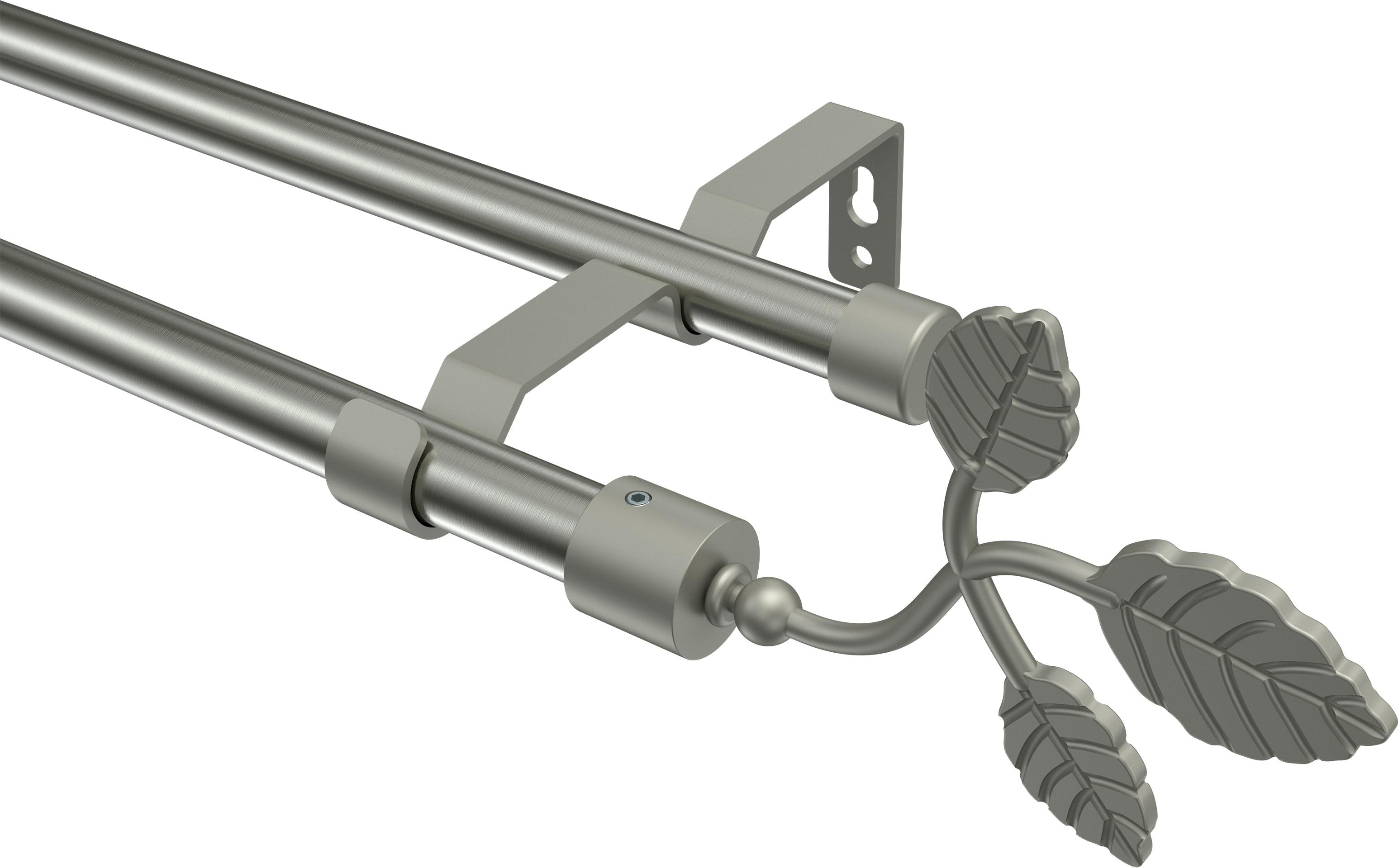 Interdeco Gardinenstange / Vorhangstange Edelstahl-Optik / Chrom matt, Typ Olymp Alessia (Blatt), 16 mm Ø 2-läufig, 260 cm 10153828-263934Y2_KLA