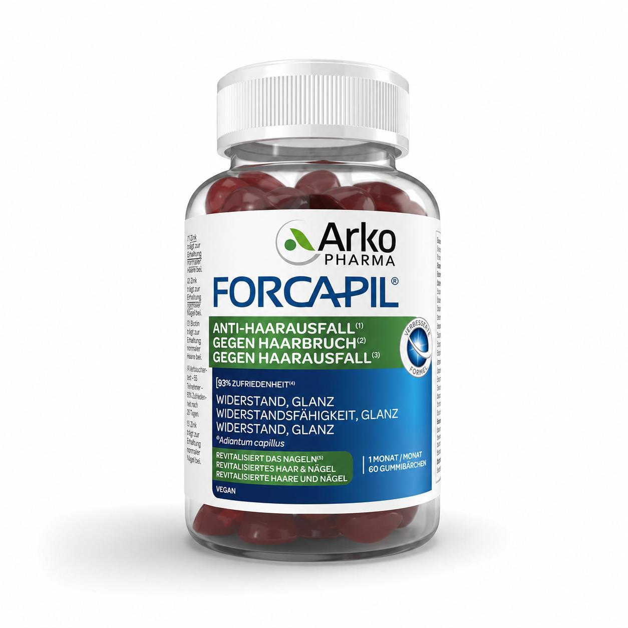 ARKOPHARMA - FORCAPIL® Gegen Haarausfall Gummies - Haarvitamine - Beugt Haarausfall vor - Stärke - Wachstum - Glanz - devitalisierte Haare und Nägel