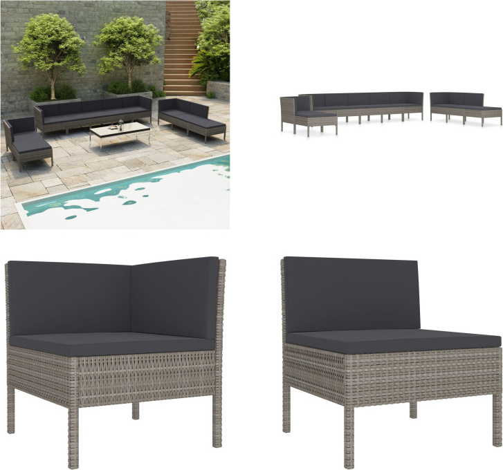 vidaXL 10 ks záhradný set s vankúšmi poly ratan sivý - Set záhradného nábytku - Sety záhradného nábytku - Sety záhradného nábytku - Záhradné sety
