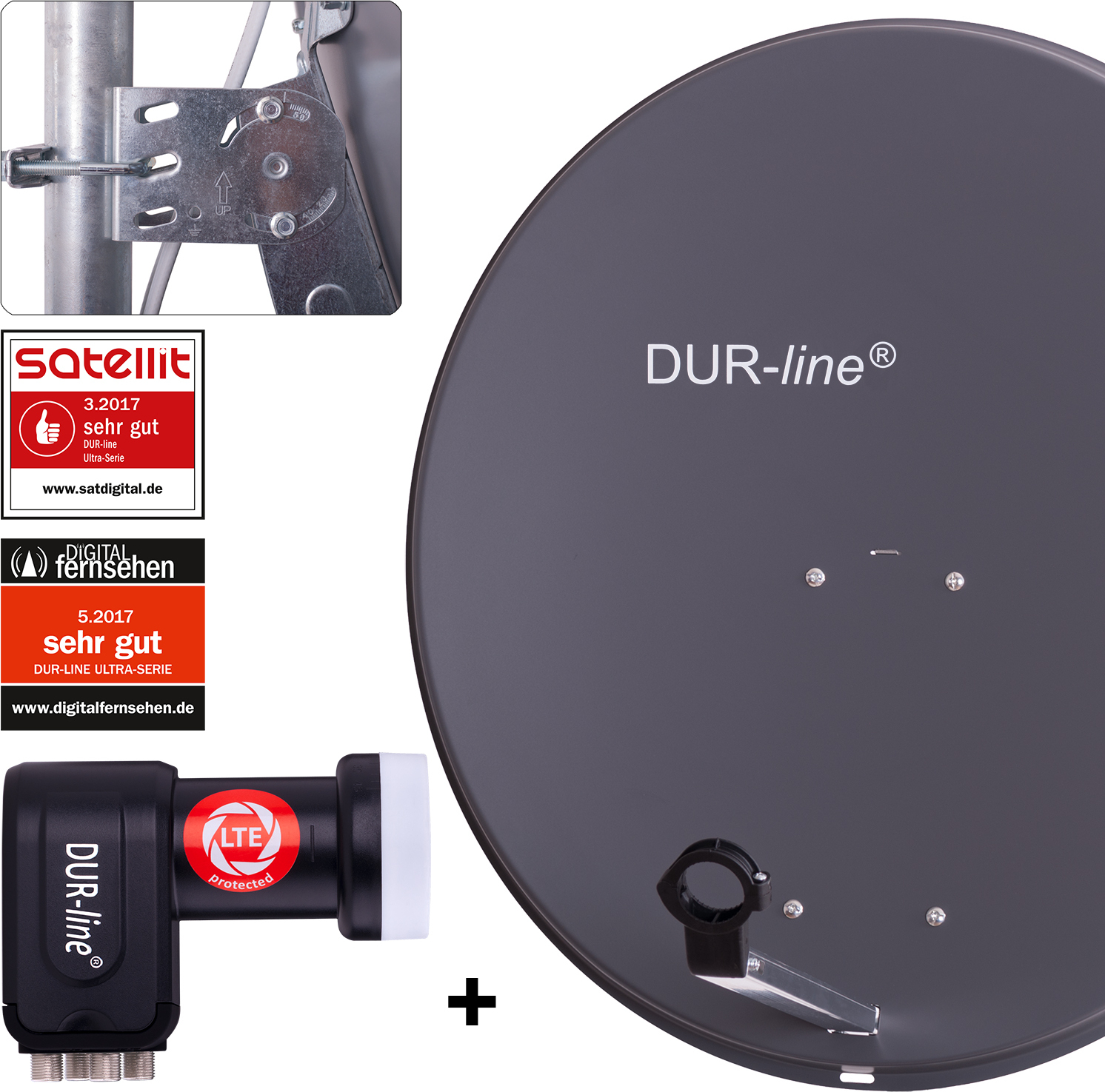 DUR-line MDA 80 Satellitenschüssel anthrazit + Quad LNB 12167