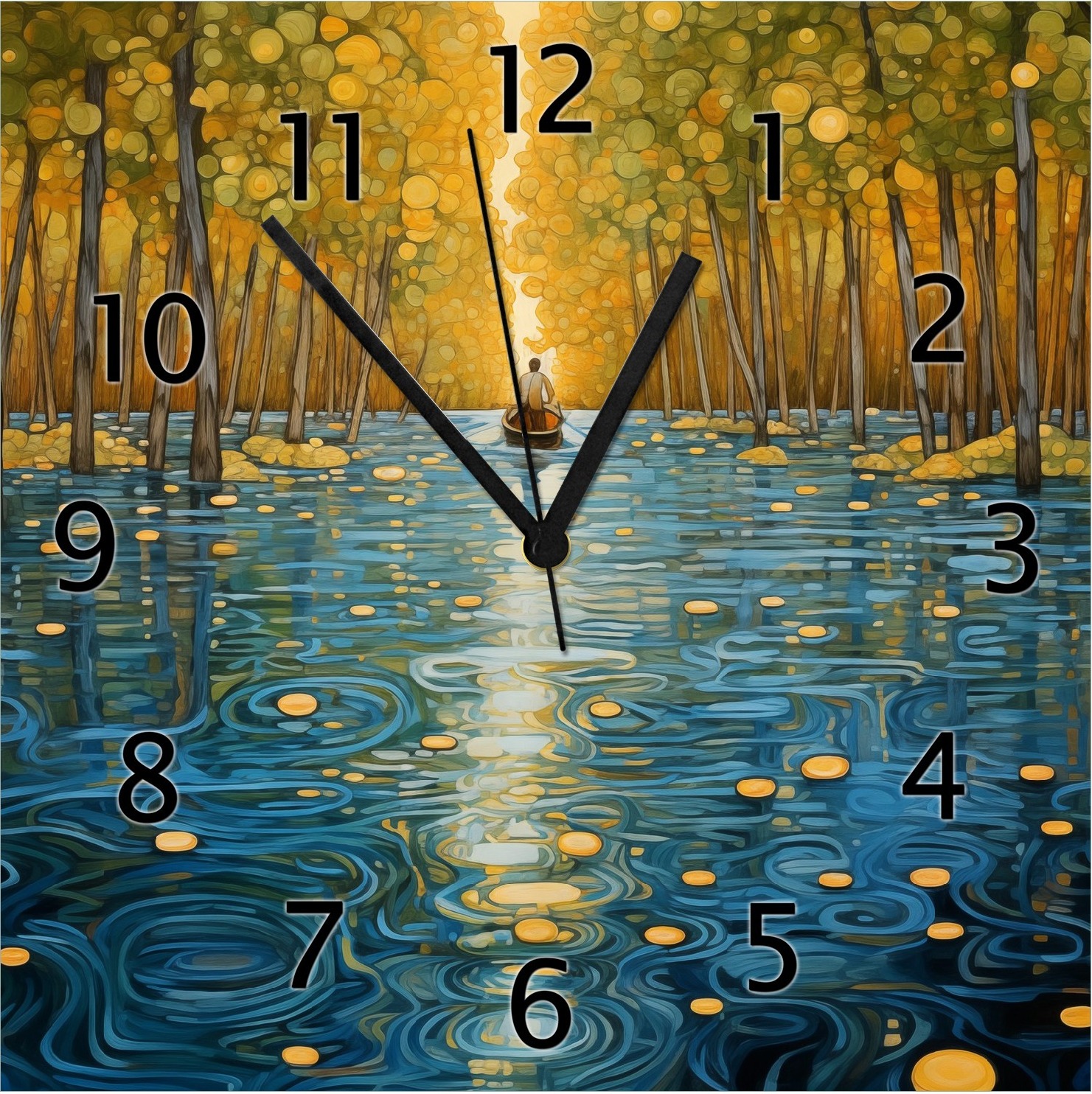 Wallario Design Wanduhr Reise durch das Lichtermeer aus Echtglas, Größe 30 x 30 cm gugs1093-3030