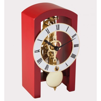 Stolové hodiny HERMLE SKELETON, stolové hodiny s moderným dizajnom, mechanické, červené, rozmery 18 x 9 x 11 cm
