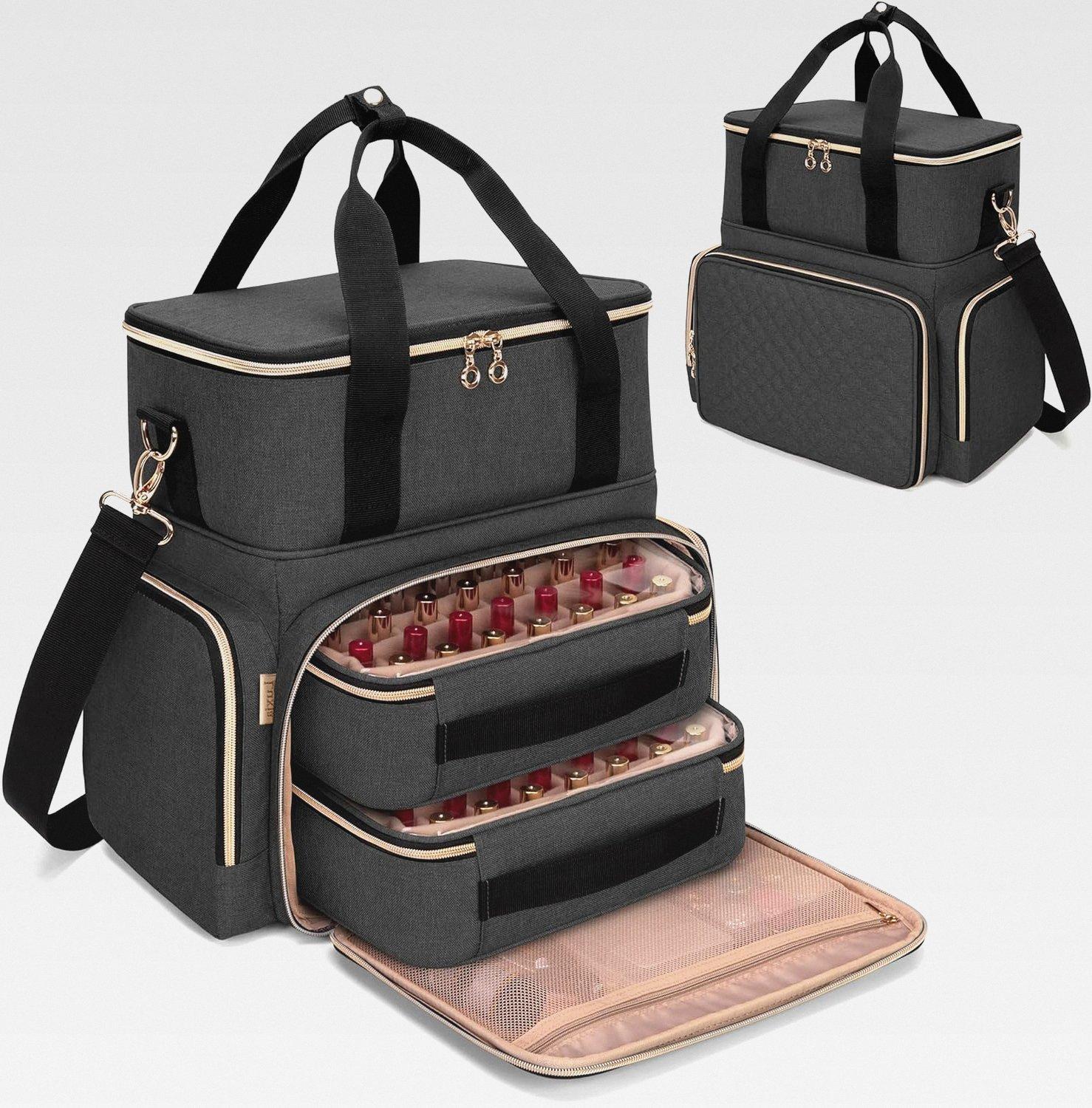 Markenlos Nagellack Tasche, Nagellack Aufbewahrung Tasche für 70 Flaschen Nagellack und Nagellampe, Nagellack Organizer Tasche für Nageltrockner und Nagellack Zubehör, Schwarz